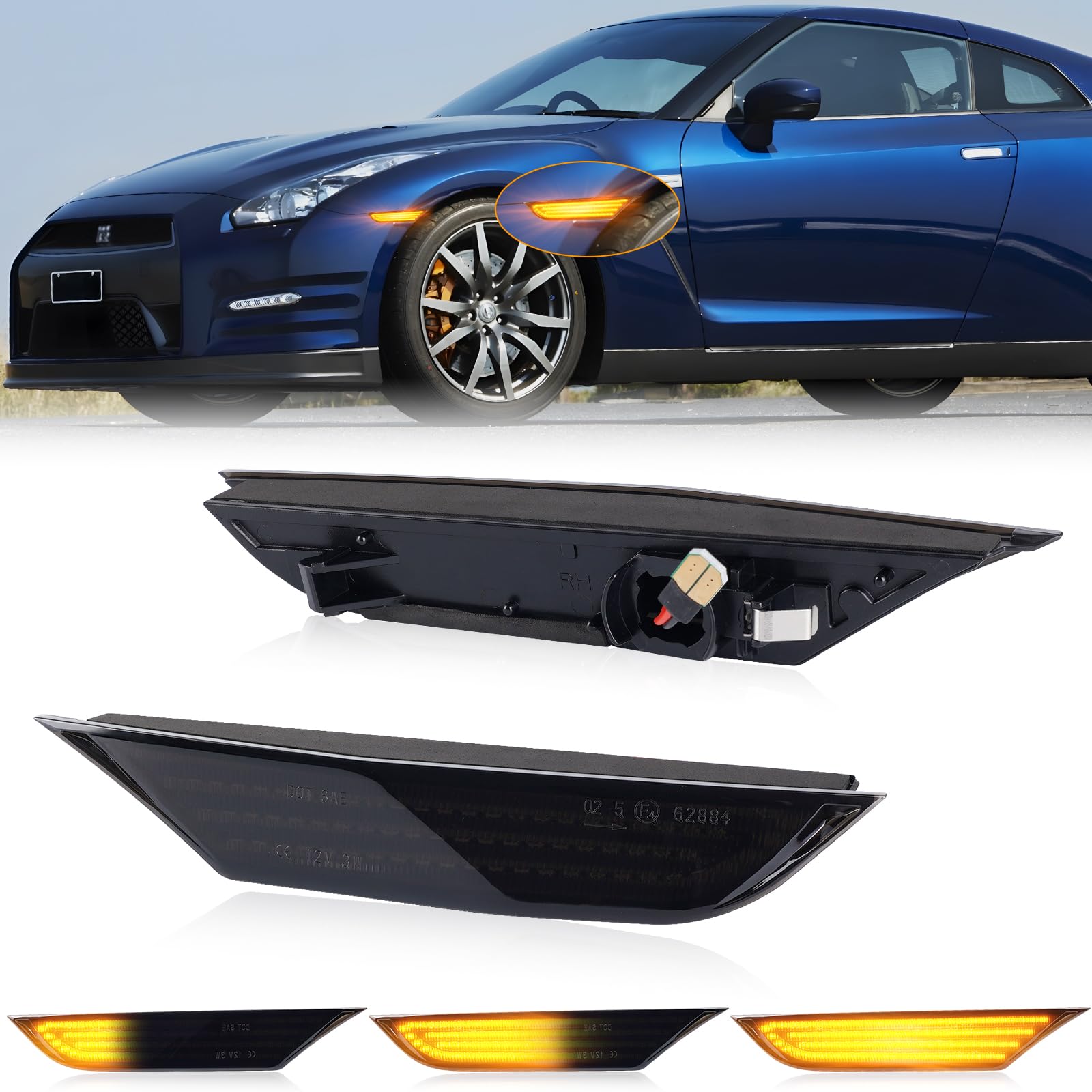 GemPro GT-R R35 LED サイドマーカー GTR 流れるウインカー サイドウインカー Niss-anGTR R-35 日産 シーケンシャルタイプ