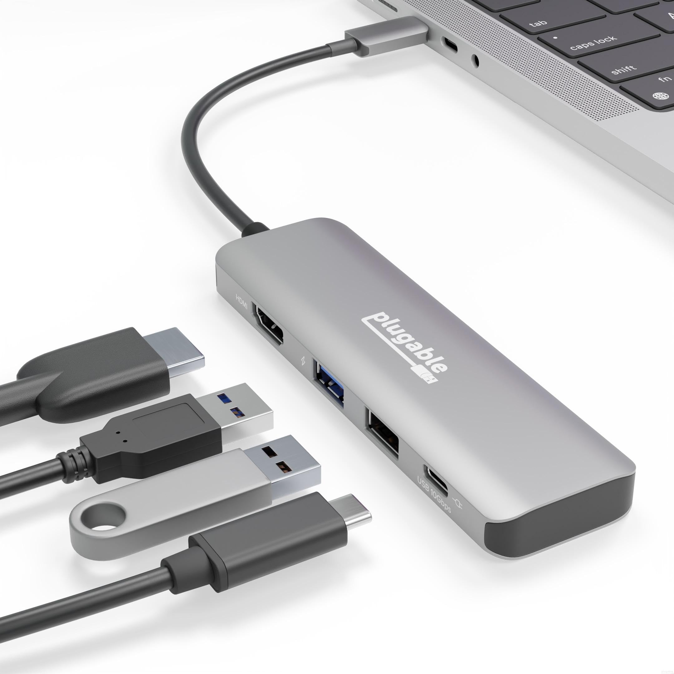 Plugable USB-C 4-in-1 マルチポートハブ 100W パススルー充電対応 4K 60Hz HDMI ポート Windows Mac Chromebook Thunderbo