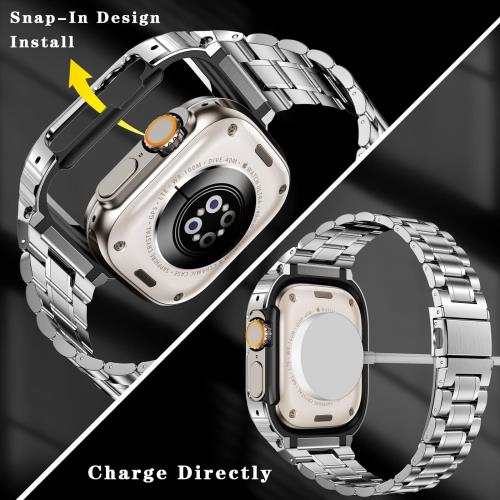 Conductドライバー 楽天市場店の【送料無料】MioHHR ステンレススティール製バンド、ケース互換性 Apple Watch Bands 49mm,金属製保護バンパーカバー付き頑丈なストラッ｜アングル2