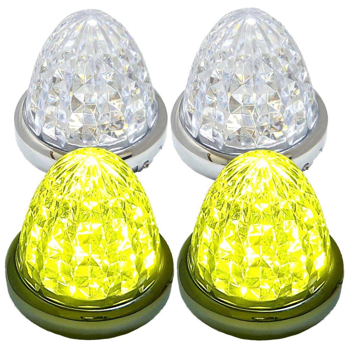 Customize 24V トラック用 LED マーカーランプ サイド マーカー 8面クリスタルカット仕様 16LED 汎用 4個 セット ブルー/イ