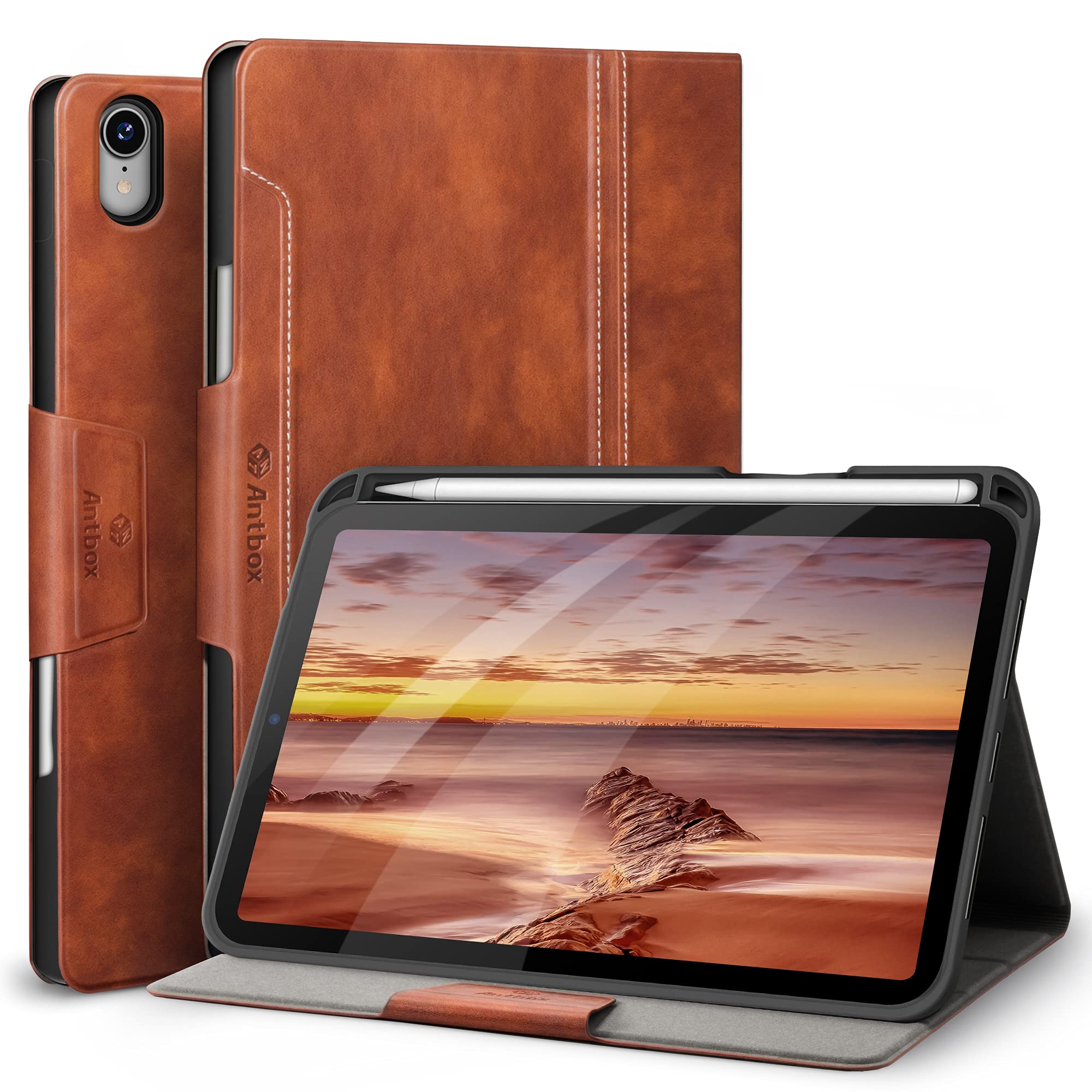 Antbox for iPad mini7 ケース (A17 Pro、2024) for iPad mini 第7/6世代 ケース ペンホルダー付き 高級PUレザー タブレッ
