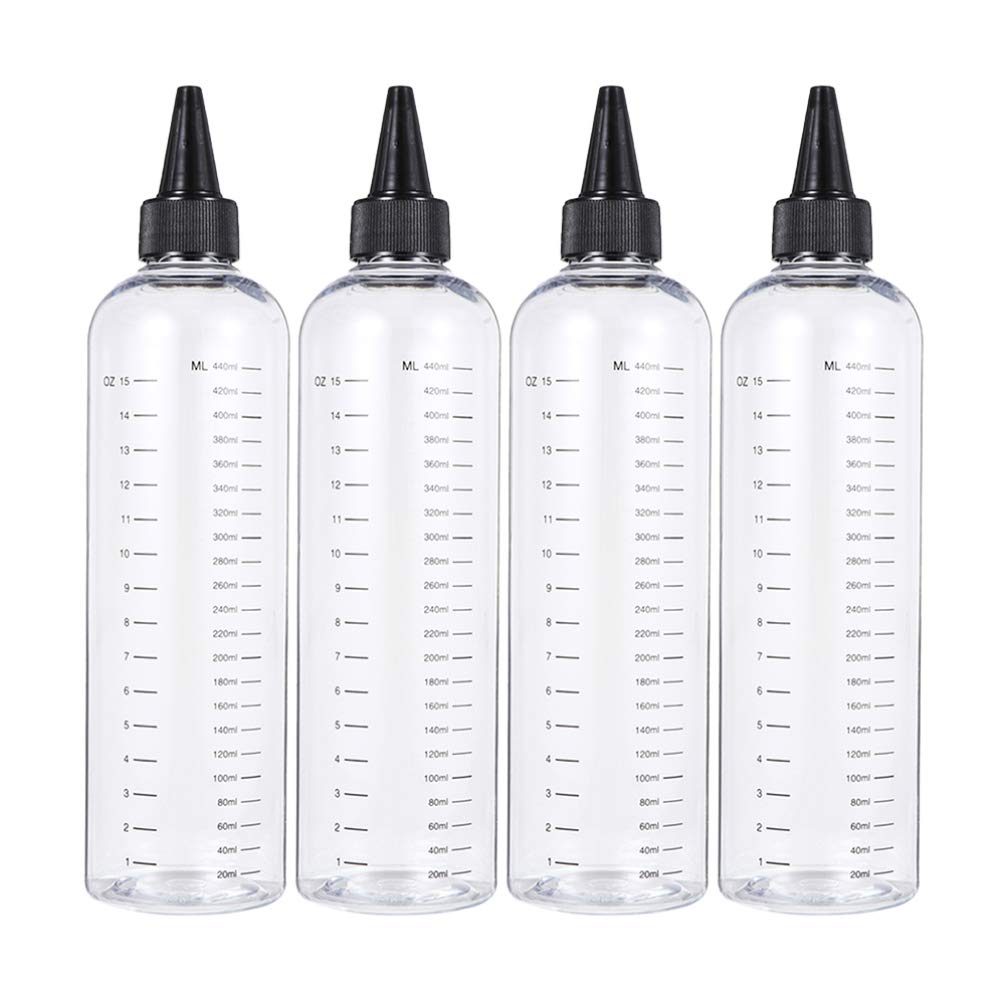 Rakuten - 【送料無料】FRCOLOR 4個セット 17オンス 500Ml ヘアカラー用絞りボトル 尖った口付き 透明プラスチック製 ヘアケアアプリケーター 多目