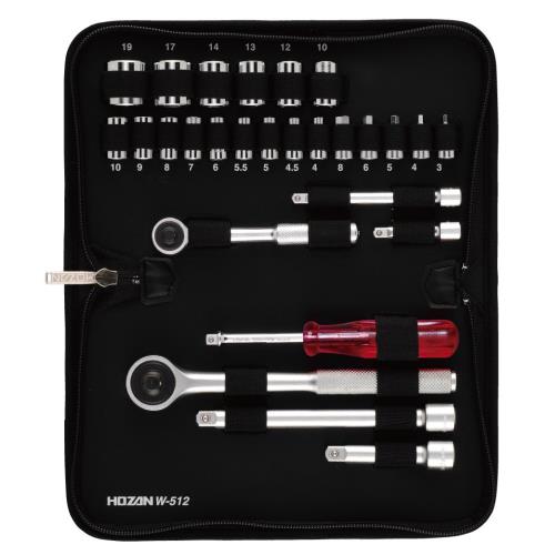 Rakuten - 【送料無料】ホーザン(HOZAN) ソケットレンチセット 差込角6.3mm角(1/4sq)、9.5mm角(3/8sq) フルセット 工具の振動/摩擦音がしにくいソ