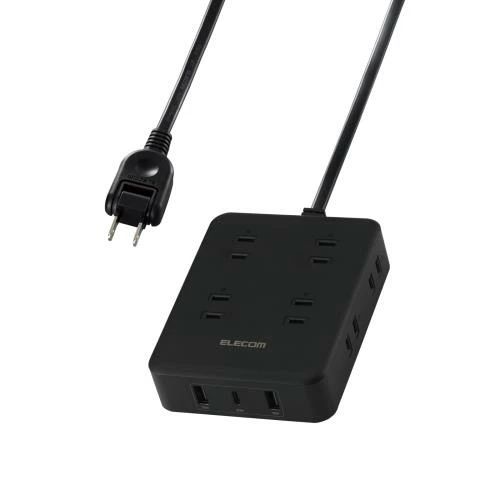 【送料無料】エレコム 電源タップ USB付き 20W PD対応 Type-C×1 USB-A×2 ACプラグ×8 2.5m 雷ガード ホコリ防止シャッター ブラック E