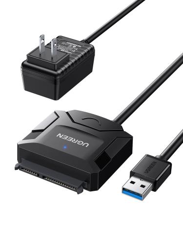 UGREEN SATA USB 변환 케이블 sata usb 변환 어댑터 USB3.0 접속 2.5/3.5 인치 6TB HDD/SSD용 전원 어댑터 첨부 UASP 대응 6Gbps전