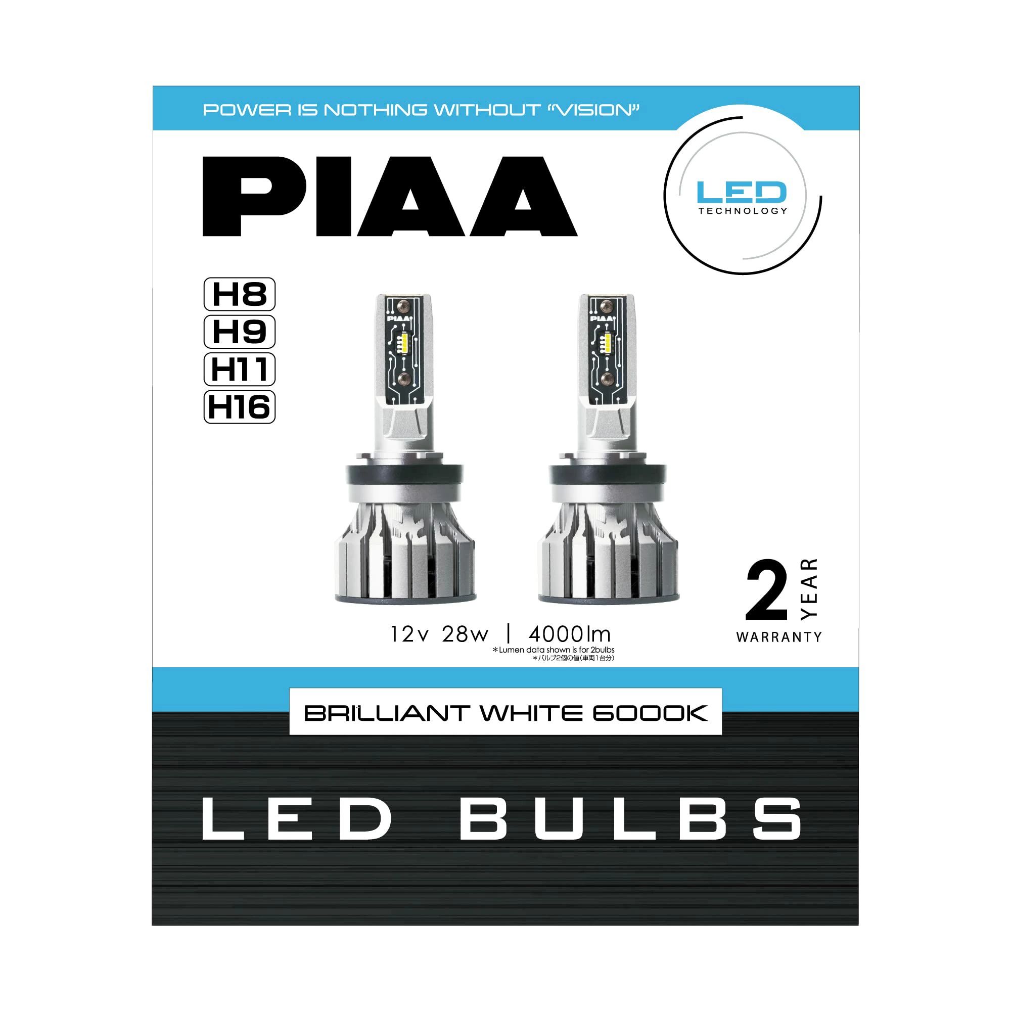 Rakuten - 【送料無料】PIAA(ピア) PIAA ヘッドライト/フォグライト用 LED 6000K BRILLIANT WHITE 12V 28W 4000lm H8/9/11/16 2年保証 車検対応 2