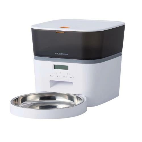 【送料無料】エレコム 自動給餌器 中?小型犬 猫用 4L (約2.2kg) 1皿 タイマー機能付 録音機能付 幅192×奥行364×高さ281.5mm ホワイト