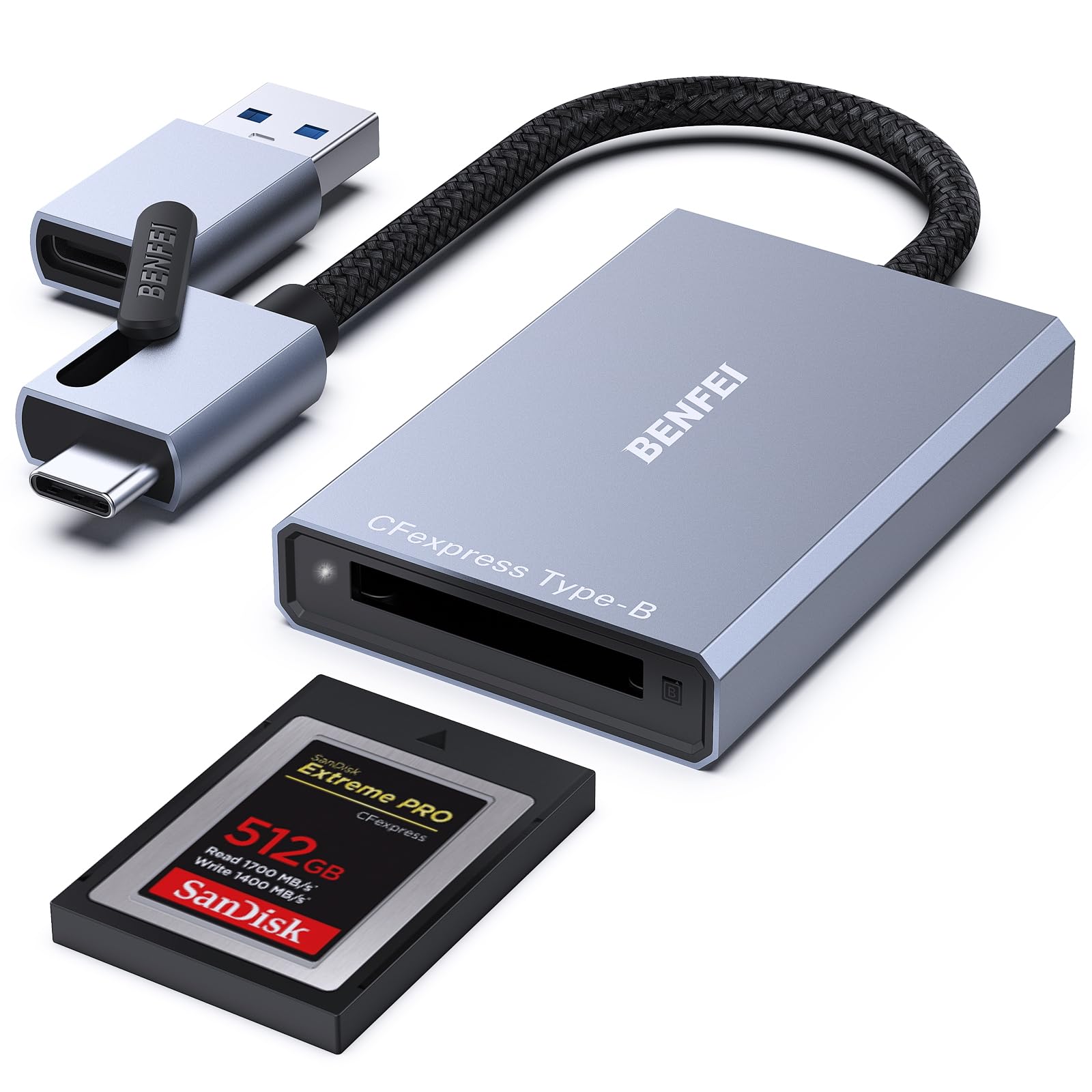 BENFEI CFexpress カードリーダー 10Gbps、USB-C/USB-A 2-in-1 タイプ B CFexpress アダプター Windows/Mac/Linux/Android