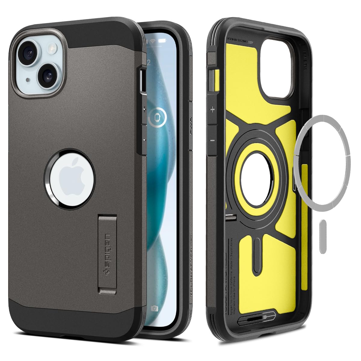 Rakuten - 【送料無料】Spigen iPhone 15 ケース MagSafe 耐衝撃 スタンド付き 米軍MIL規格取得 マグネット搭載 3層構造 カメラ保護 傷防止 衝撃吸