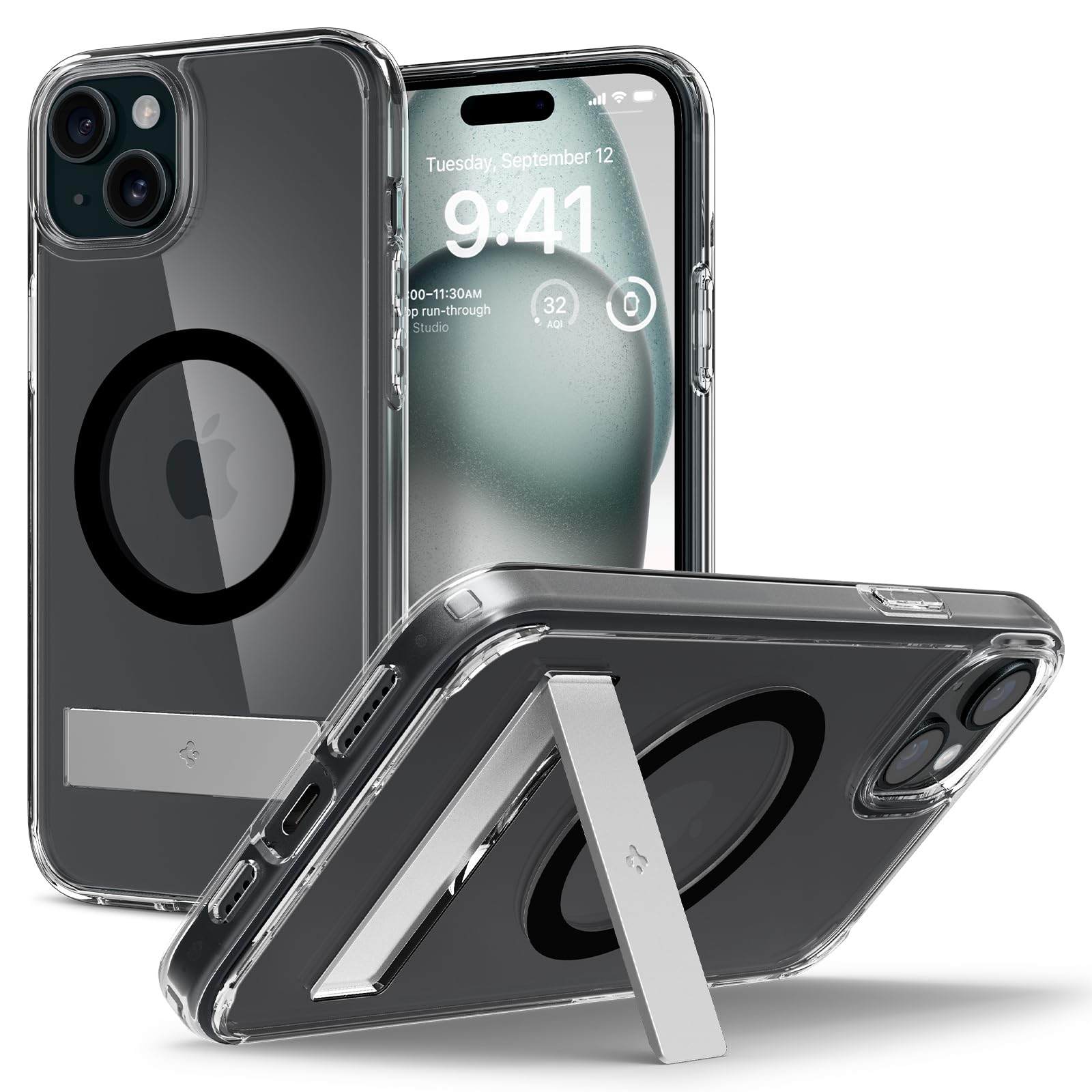 Rakuten - 【送料無料】Spigen iPhone15Plus ケース クリア MagSafe対応 スタンド付き ウルトラ・ハイブリッドS・マグフィット ACS06666 (ブラック)