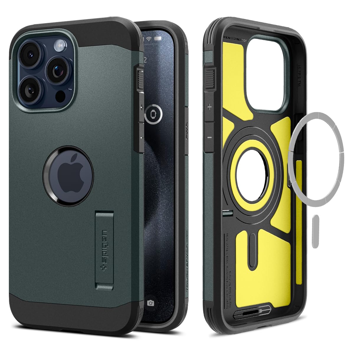 Rakuten - 【送料無料】Spigen iPhone15Pro ケース MagSafe 耐衝撃 スタンド付き 米軍MIL規格取得 マグネット搭載 3層構造 カメラ保護 傷防止 衝撃