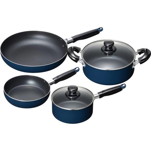 Rakuten - 【送料無料】和平フレイズ お手入れ簡単 調理器具セットG 片手鍋 16cm 両手鍋 20cm フライパン 18cm?26cm セット ブルー ふっ素樹脂加
