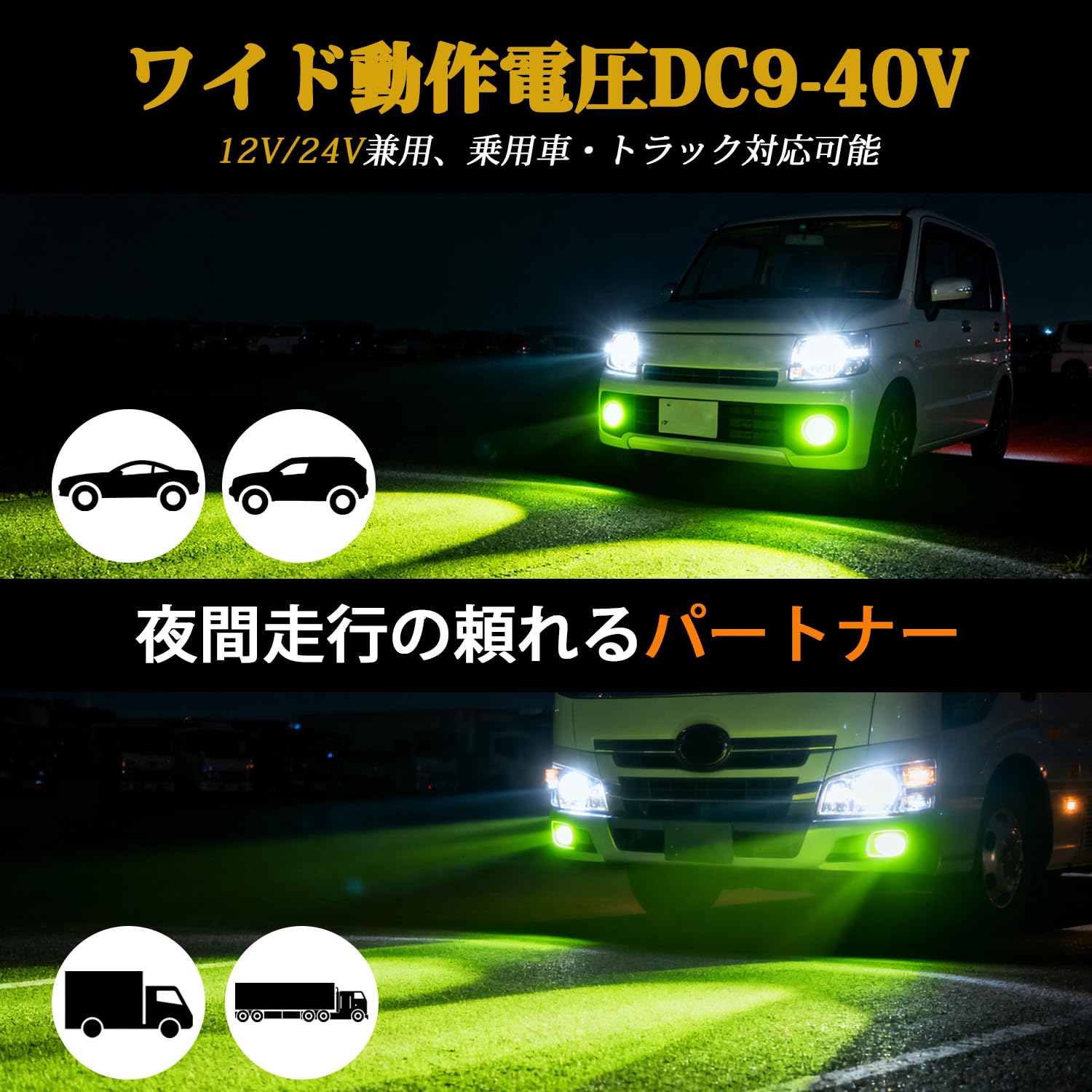 Conductドライバー 楽天市場店の【送料無料】H3 LED フォグランプ H3 led 角度調整可能 H3 ショート ledバルブ ライムエロー 小型 高輝度 12V/24V兼用 ファンレス 静音｜アングル3
