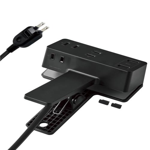 Rakuten - 【送料無料】エレコム 電源タップ クリップ 3m [ 3個口 USB-A×2 ] 雷ガード 極性対応 吊り下げ ほこりシャッター付 スイングプラグ ブ
