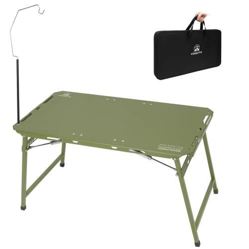 乐天商城 - 【送料無料】YOGOTO アウトドア 半自動油圧式 折りたたみテーブル 75×40cm 軽量 コンパクト アルミ製 ランタンポール付き 収納袋付き B