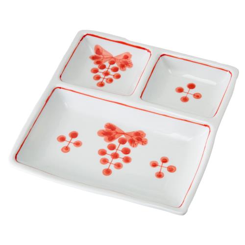 【送料無料】西海陶器 波佐見焼 仕切皿 プレート 約20cm×18.5cm pettit 藍果 赤 20801