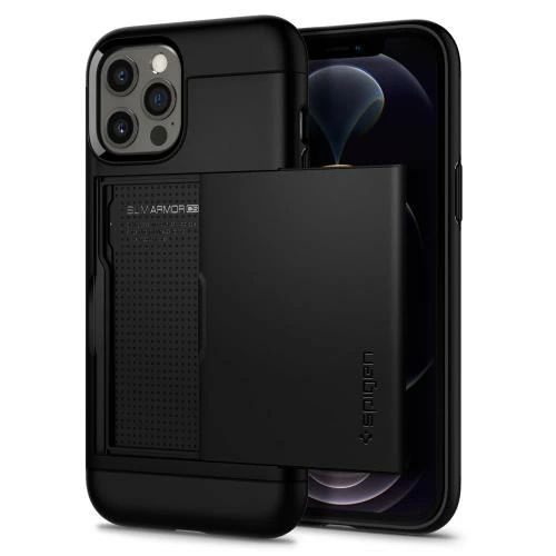 Rakuten - 【送料無料】Spigen iPhone12Pro ケース iPhone12 ケース カード 収納 耐衝撃 米軍MIL規格 衝撃 吸収 ハード カバー 背面 スライド 式