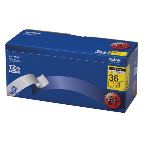 【送料無料】ブラザー工業 TZeテープ ラミネートテープ(黄地/黒字) 36mm 5本パック TZe ...