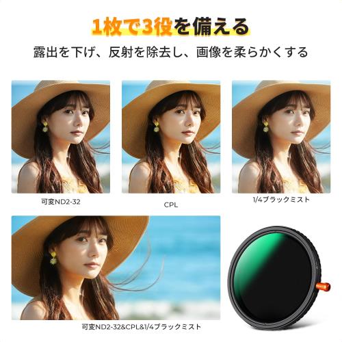 【送料無料】KF Concept 58mm ND2-32CPL1/4ブラックミスト 3in1 1枚3役 多機能フィ...
