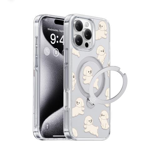 【送料無料】最新トレンド?360°回転スタンドCASEKOO iPhone 16 Pro Max 用ケース クリア 比熊犬 ふわふわ 米軍MIL規格 フィット感 MagS