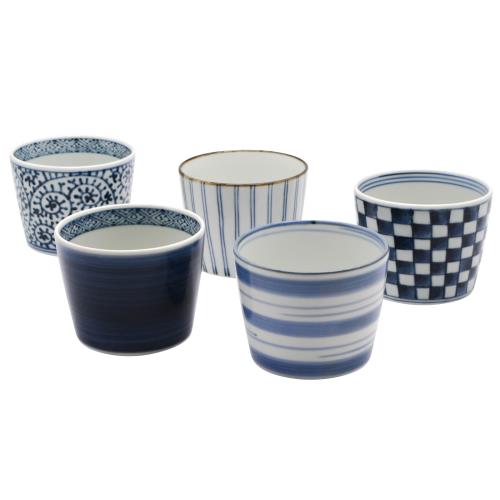 【送料無料】西海陶器(Saikaitoki) 波佐見焼 磁器 そばちょこ カップ 藍屋 絵変り 化粧箱入200ml 5個セット31854