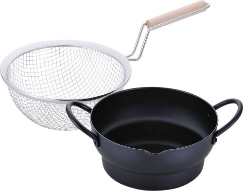 Rakuten - 【送料無料】和平フレイズ(Wahei freiz) 調理器具セット 揚げ物 フライ 油切り 天ぷら鍋18cm木柄フライヤーセット 彩食庵 IH対応 鉄 SM-