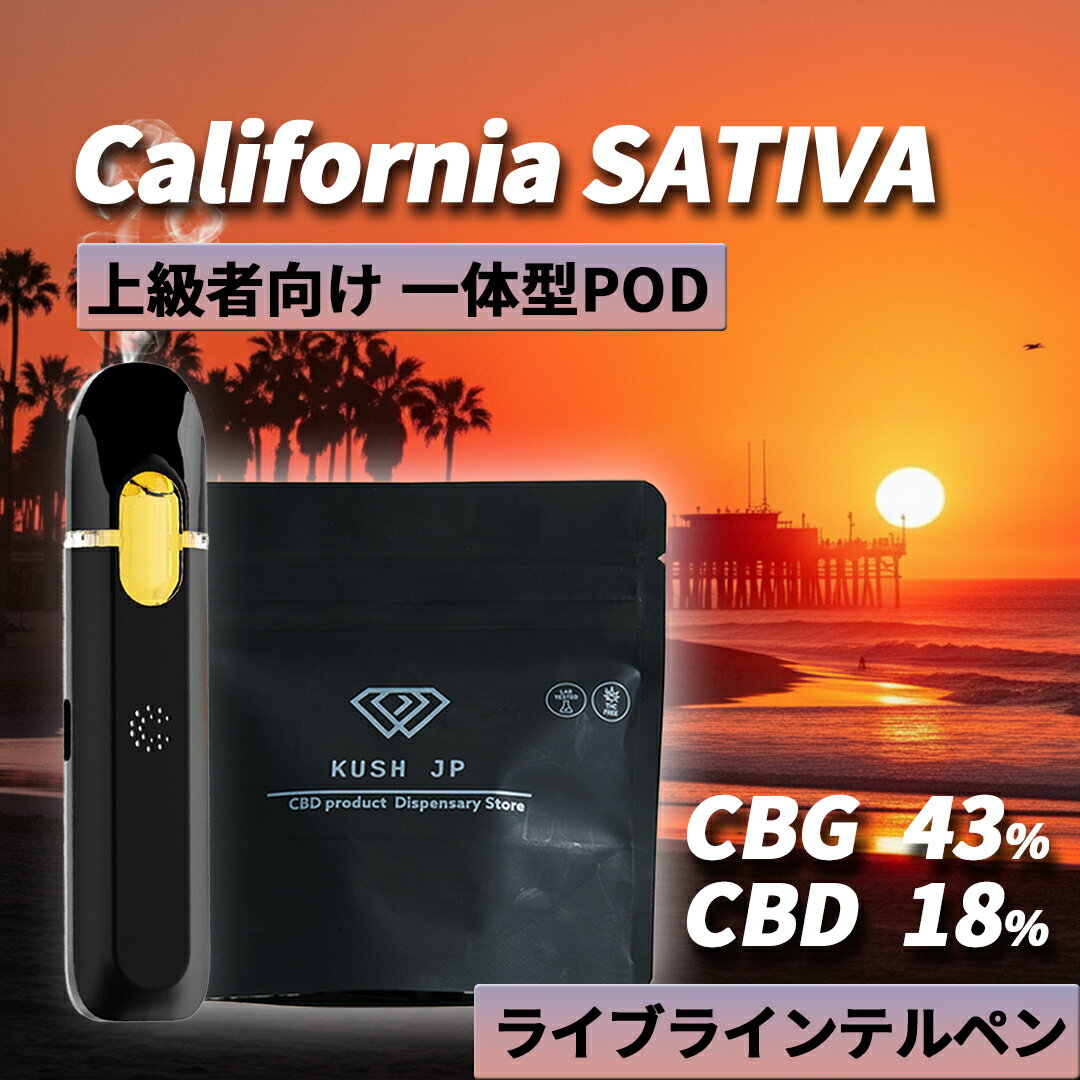 CBNフリー 【使い捨て 一体型POD】高濃度 CBG CBD リキッド 1.0ml California SATIVA【上級者向け】 H4CBH CRDP 配合 リキッド べイプ vape カンナビス テルペン オイル 超低温加熱 vg pg 不使用 電子タバコ ペン ヴェポライザー cbgリキッド 日本製 KUSH JP ヘンプ 本体