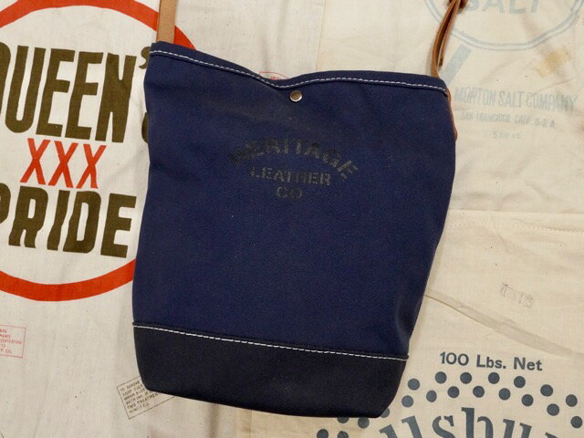 HERITAGE LEATHER CO x CONEY ISLAND BUCKET SHOULDER BAG NAVY DUCK x D.NAVY DUCK / ヘリテージレザー x コニーアイランド別注 バケット ショルダーバック アメリカ製