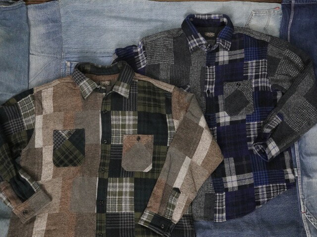 SUGAR CANE TWEED PATCHWORK PLAID x GRADATION PATCHWORK CRAZY WORK SHIR...