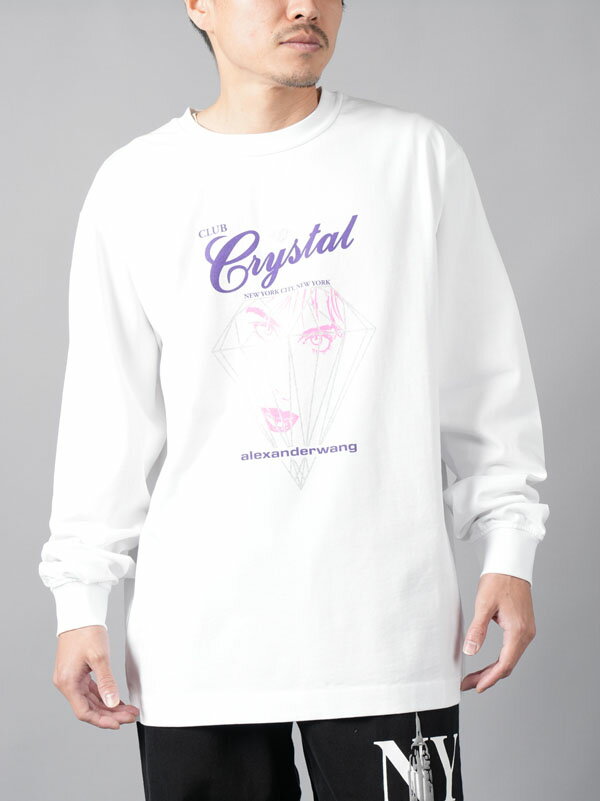 alexander wang / アレキサンダーワン / LONG SLEEVE TEE WITH CLUB CRYSTAL GRAPHIC / カットソー・ロンT (ブライトホワイト) 24春夏 / 国内正規取り扱い