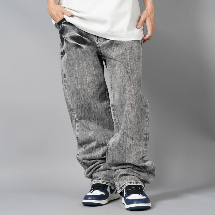 乐天商城 - alexander wang / アレキサンダーワン / EZ - RELAXED STRAIGHT JEAN EMBROIDERED LOGO / リラックス ストレートジーンズ 【ユニセックス】 (ブラックアシッドクラッシュ) / 国内正規取り扱い