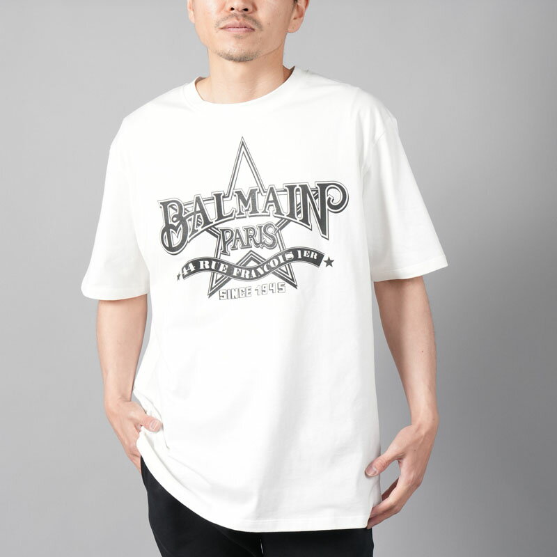 BALMAIN HOMME / バルマン オム / BALMAIN STAR PRINT T-SHIRT -STRAIGHT FIT / バルマン スタープリント Tシャツ ストレートフィット (ホワイト) 24春夏 / 国内正規取り扱い