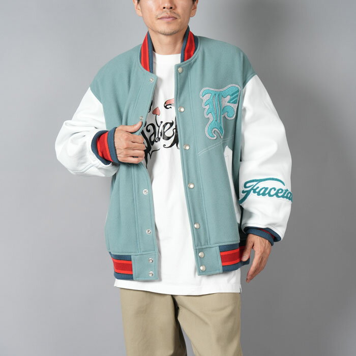 乐天商城 - FACETASM / ファセッタズム / PATCHED STADIUM JACKET / パッチド スタジアムジャケット (スモークブルー) / 国内正規取り扱い