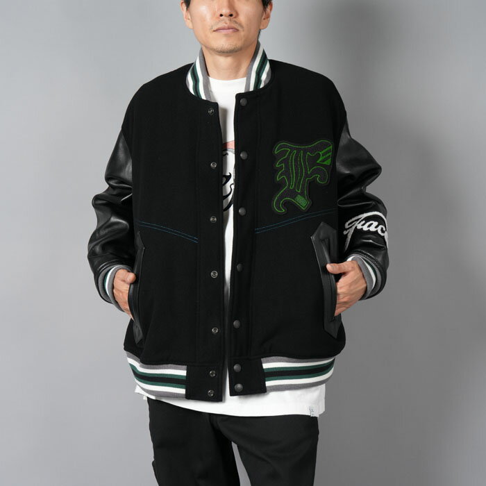 乐天商城 - FACETASM / ファセッタズム / PATCHED STADIUM JACKET / パッチド スタジアムジャケット (ブラック) / 国内正規取り扱い