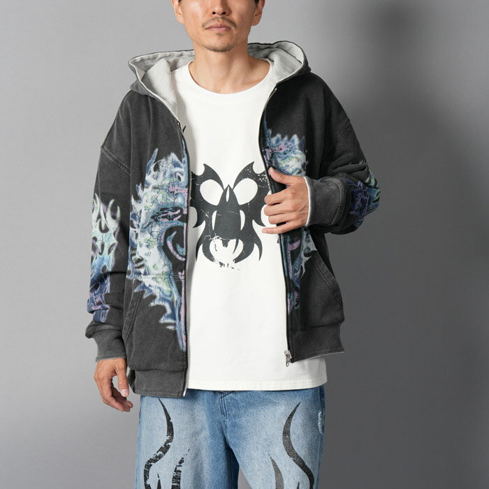 乐天商城 - Chew Forever / チューフォーエバー / Reversible Pharma/Crank Zip Hooded Sweatshirt / リバーシブル ファーマ／クランク ジップ フーデッド スウェットシャツ (ヴィンテージブラック/ホワイト)