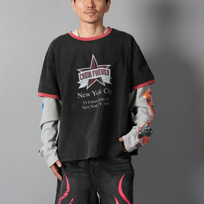 乐天商城 - Chew Forever / チューフォーエバー / Tommy Layered Ringer Longsleeve / トミー レイヤード リンガー ロングスリーブ (ヴィンテージブラック/グレー) / 国内正規取り扱い