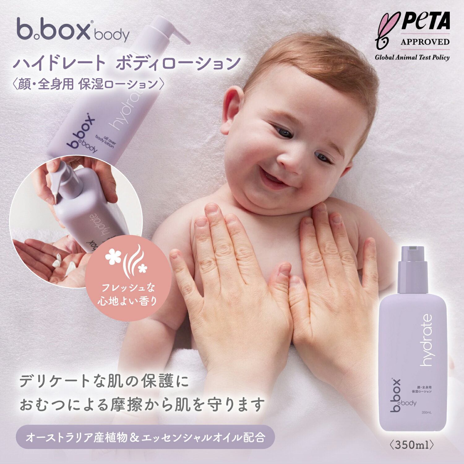 ビーボックスボディ b.box body ハイドレート hydrate ボディローション<保湿用ローション> 保湿 スキンケア カサカサ 全身 顔 bbox b-box ベタつきにくい 肌のキメ整える フレッシュな心地よい香り 植物成分 エッセンシャルオイル配合