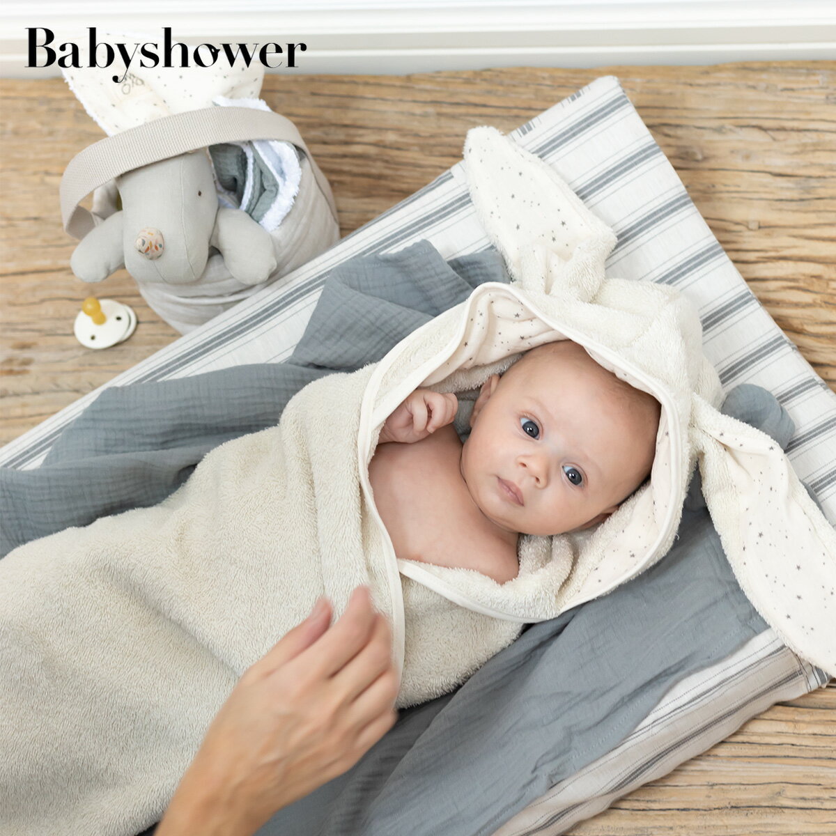 ベビー バスポンチョ フード付きバスタオル Babyshower Bunny Hooded Cape バニー ホワイト タオル かわいい おしゃれ 出産祝 0歳 1歳 人気 双子 ベビーシャワー 送料無料 オーガニックコットン100%