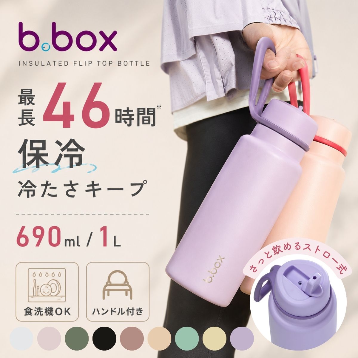 bbox 水筒 ビーボックス ステンレス水筒 フリップトップ式 Insulated Flip Top Bottle 690ml 1L 食洗機対応 フリップトップボトル キャリーハンドル付 ドリンクボトル 氷も入れやすい