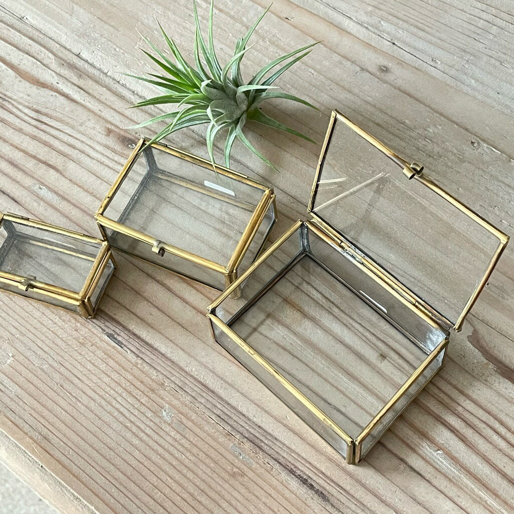 ガラス四角ボックスS/M/L ガラスケース ゴールド 置物 リングピロー アレンジメント花器 リングボックス リングケース ブライダル ウェディング インテリア雑貨 おしゃれ
