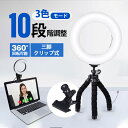 LEDリングライト クリップ式 リングライト 面光源 女優ライト 三脚 360度回転可能 3色モード パソコン 高輝度 10段階調整 ライト USB給電 撮影