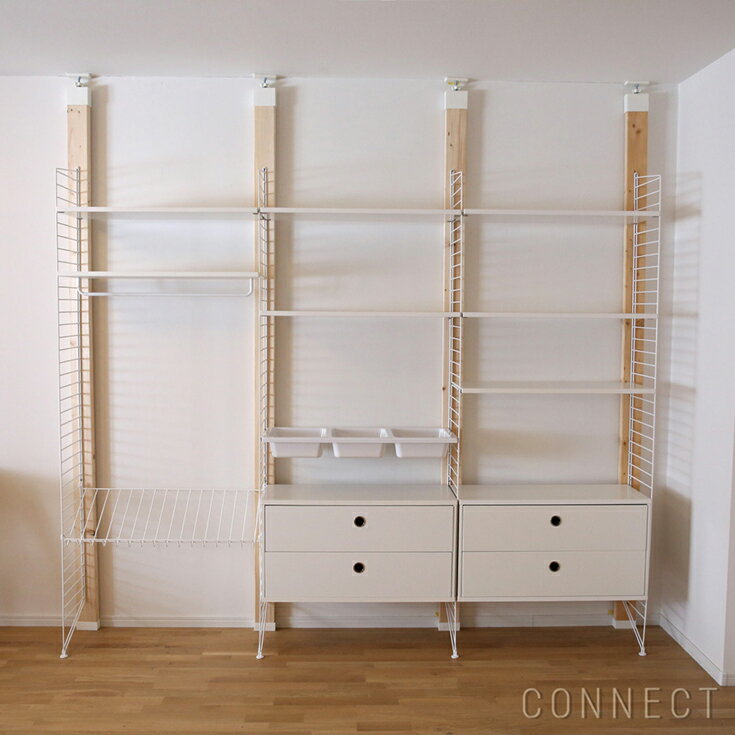 String Furniture(ストリング ファニチャー) / String System(ストリング システム) / チェスト+フロアパネル / W240×D30×H200cm / ホワイト / 石膏ボードアンカー付き / 壁面収納 [2]