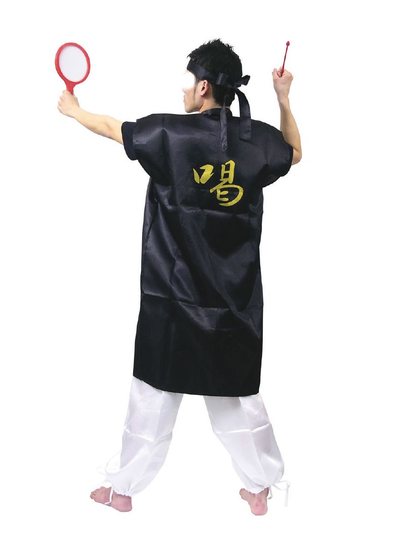 サテンロングハッピ黒 襟赤 L ハチマキ赤付 ハッピ 衣装 運動会 発表会 イベント