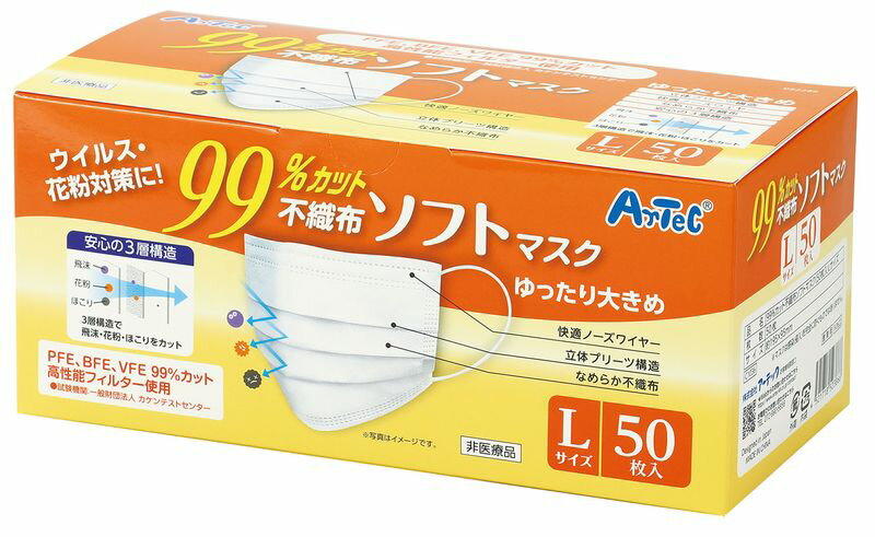 99%カット不織布ソフトマスク 50枚入 Lサイズ 防犯 防災