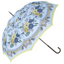 ビコーズ スカーフプリントサックス 青 ブルー系 フラワー 花柄 傘 レディース 長傘 雨傘 日傘 UVカット 遮光 晴雨兼用 大きい 丈夫 手開きタイプ