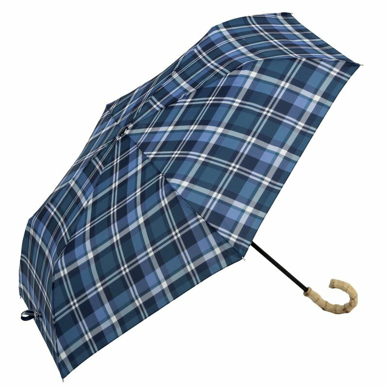 ビコーズ マドラスチェック トートバッグ ミニ ネイビー 紺色 チェック柄 バンブー 竹 持ち手 傘 レディース 折傘 折りたたみ傘 雨傘 日傘 UVカット 遮光 晴雨兼用 手開きタイプ
