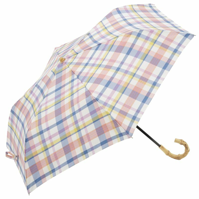 ビコーズ パラソル 折りたたみ傘 チェック トートバッグ ミニ ピンクバンブー 竹 持ち手 レディース 折畳傘 雨傘 日傘 UVカット90%以上 遮光 晴雨兼用 防水 はっ水加工 手開きタイプ