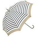 ビコーズ リムカラー ボーダー ベージュ ボーダー柄 傘 メンズ レディース 長傘 雨傘 日傘 UVカット 遮光 晴雨兼用 大きい 丈夫 手開きタイプ