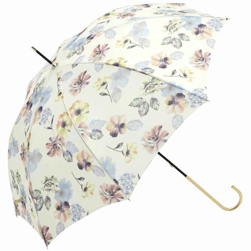 ビコーズ フローラルウォッシュ ホワイト 白色 フラワー 花柄 傘 レディース 長傘 雨傘 日傘 UVカット 遮光 晴雨兼用 大きい 丈夫 手開きタイプ