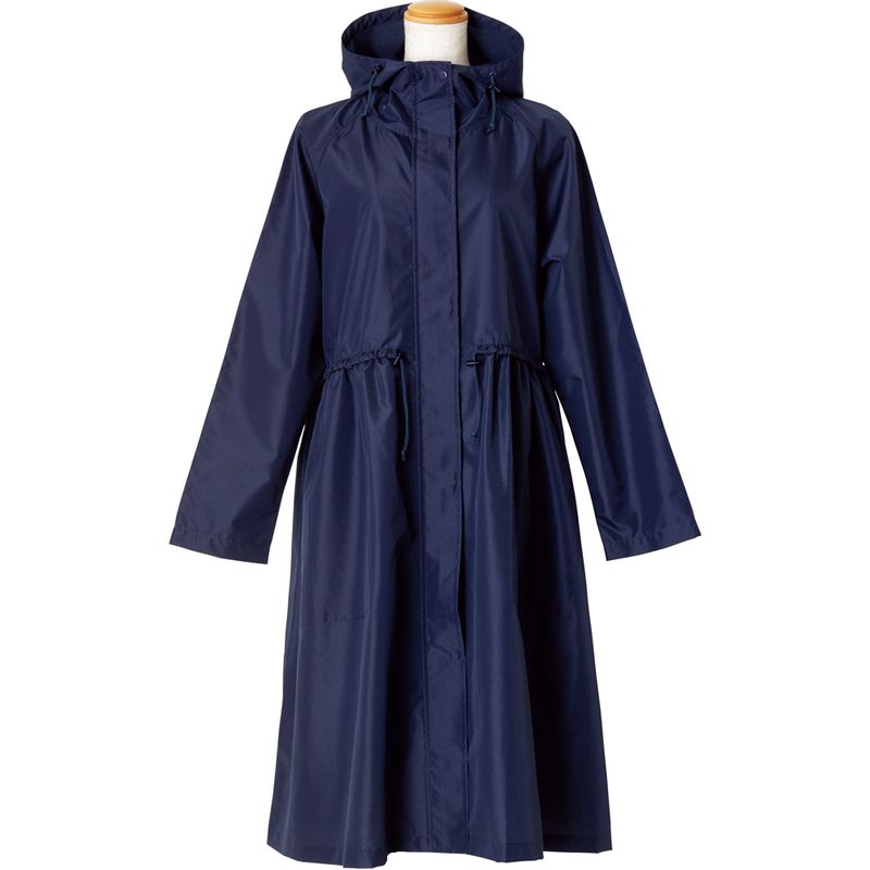 ビコーズ モッズギャザーコート ネイビー 紺色 モッズコートレインコート レディース フリーサイズ 花粉防止 レインウェア 収納ポーチ付き カッパ おしゃれ シンプル